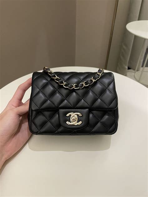 chanel classic quilted mini square black lambskin|Mini classic handbag, Lambskin & gold.